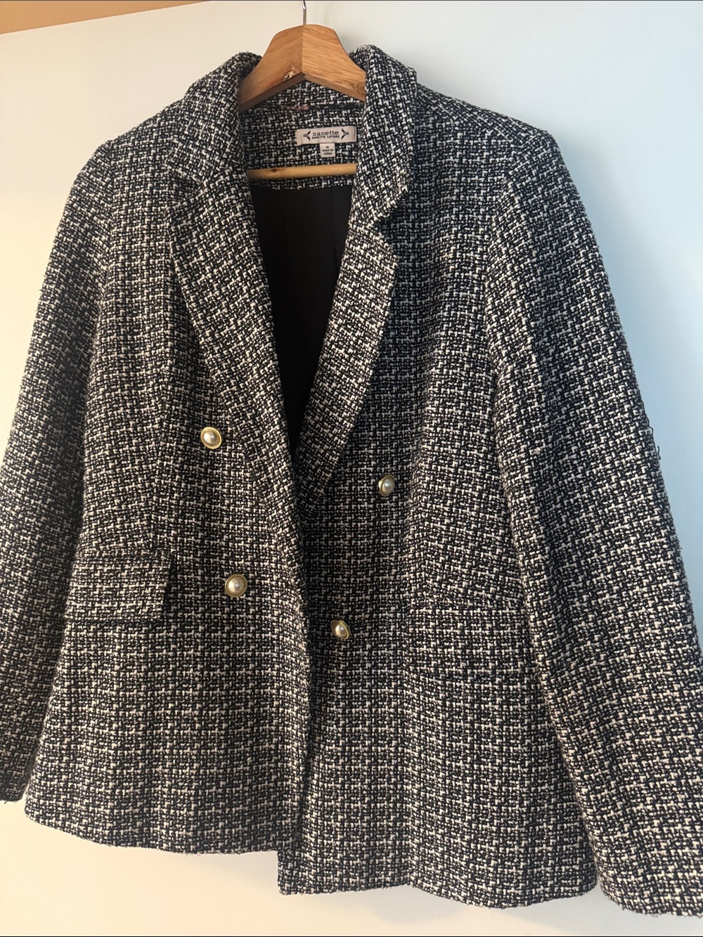 Nannette Black and White Tweed Double-Breasted Blazer